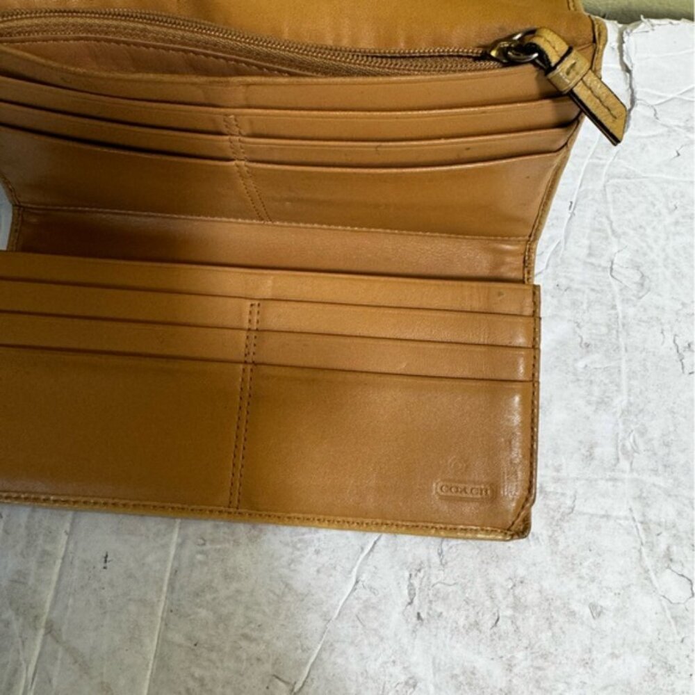 Coach Vintage Soho Leather Wallet Topstitch Neutral Buckle Logo Clutch Organizer - Picture 8 of 16